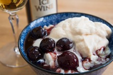 Rice Pudding with Tart Cherry Sauce and Caramel Whipped Cream